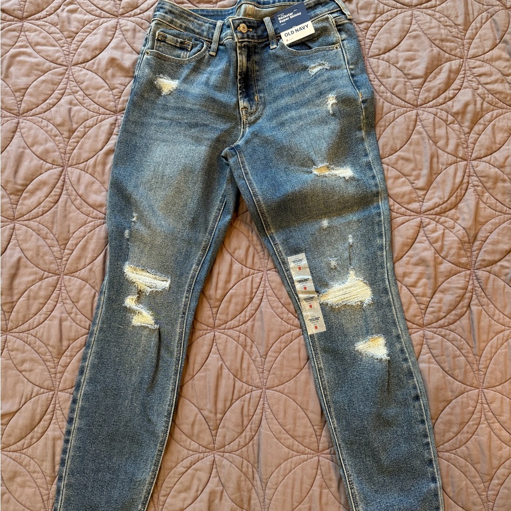 Old Navy Women's Rockstar Blue Distressed Skinny Jeans - Ankle
